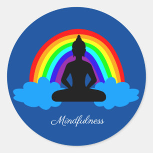 Sticker Rond Bouddha Arc-en-ciel & Mindfult Yoga /méditation