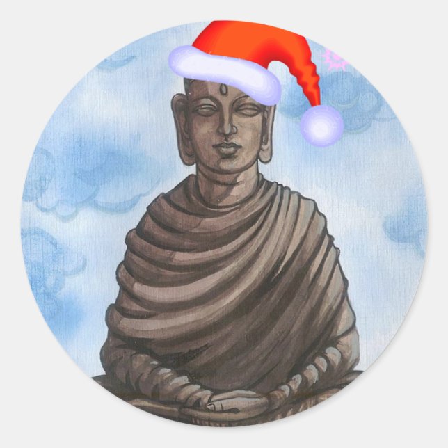 Sticker Rond Bouddha de Noël ! (Devant)