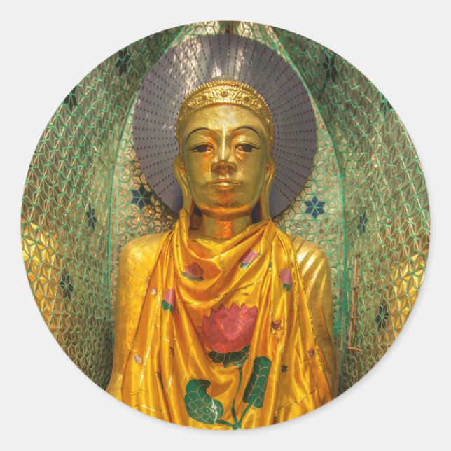Sticker Rond Bouddha doré dans un temple (Devant)