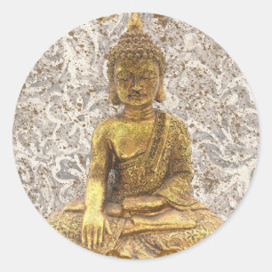Sticker Rond Bouddha doré fleurs florales élégantes