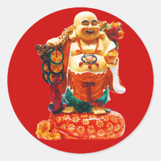 Sticker Rond Bouddha du bonheur souriant