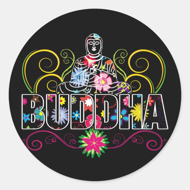 Sticker Rond Bouddha en fleurs (Devant)