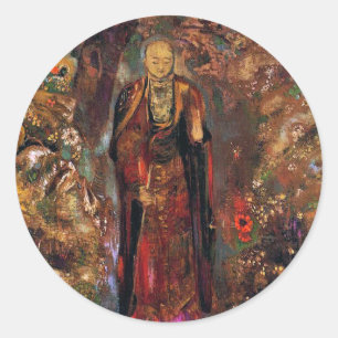 Sticker Rond Bouddha marchant parmi les fleurs