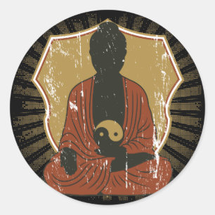 Sticker Rond Bouddha Méditant Yin Yang
