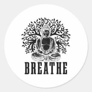 Sticker Rond Bouddha Méditation Respirer Yoga Zen Bouddhisme Yo