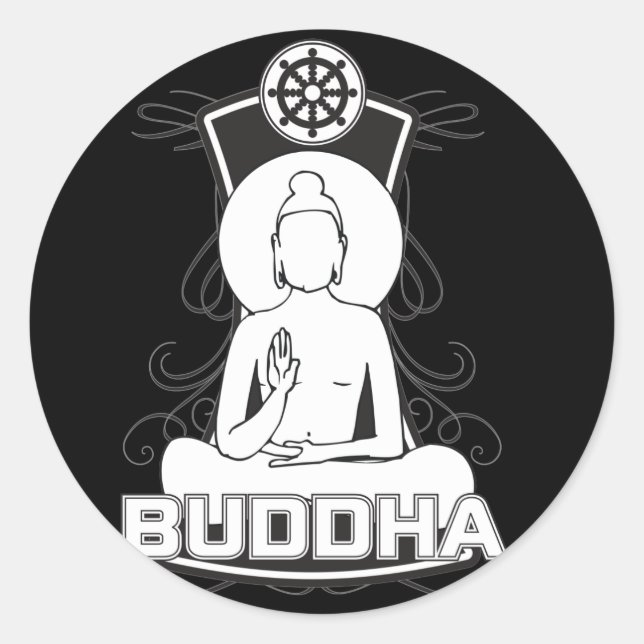 Sticker Rond Bouddha noir et blanc (Devant)