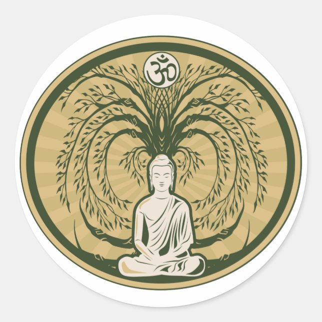 Sticker Rond Bouddha sous l'arbre de Bodhi (Devant)