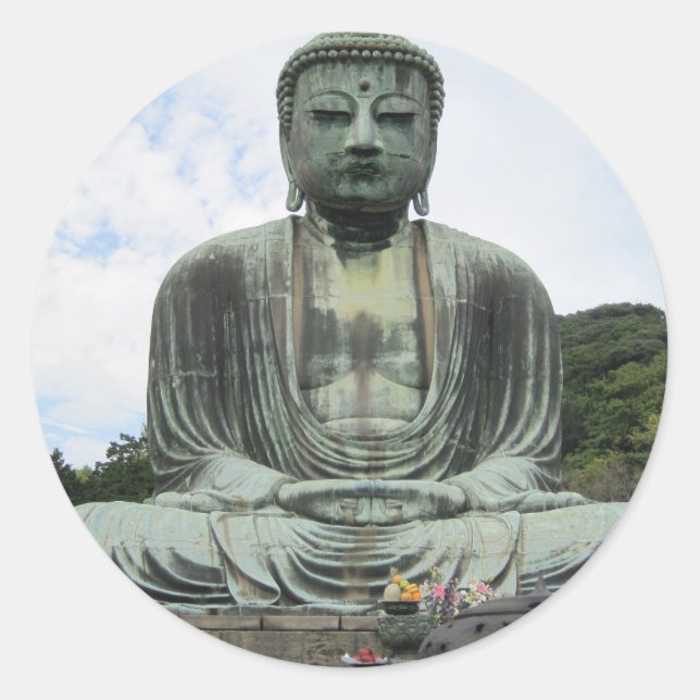 Sticker Rond Bouddha Statue Bouddhisme (Devant)