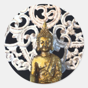 Sticker Rond Bouddha Terre d'Or OM Aum Mantra Ajna Méditation