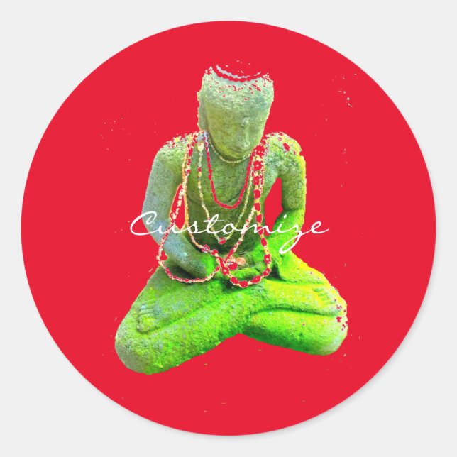 Sticker Rond Bouddha vert Mossy méditant Thunder_Cove (Devant)