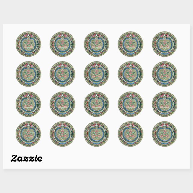 Sticker Rond Bouddhisme tantrique tibétain vintage Mandala Than (Feuille)