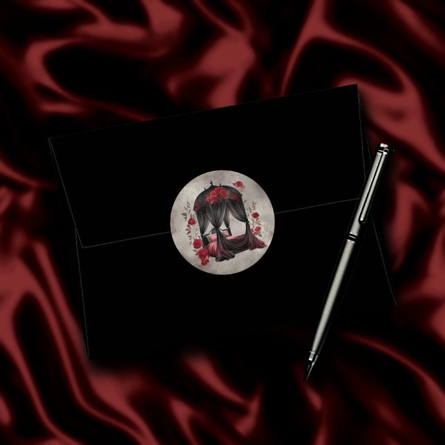 Sticker Rond Boudoir | Canopée de l'Écharpe Antique Poster Lit (Créateur téléchargé)