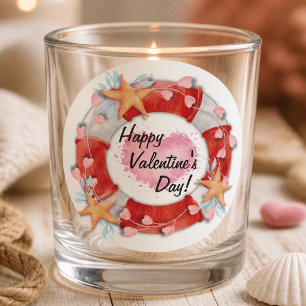 Sticker Rond Bouée de sauvetage pour la Saint-Valentin & coeurs