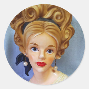 Sticker Rond Bouffant Cheveux Lady Head Vase Big Blue Eyes