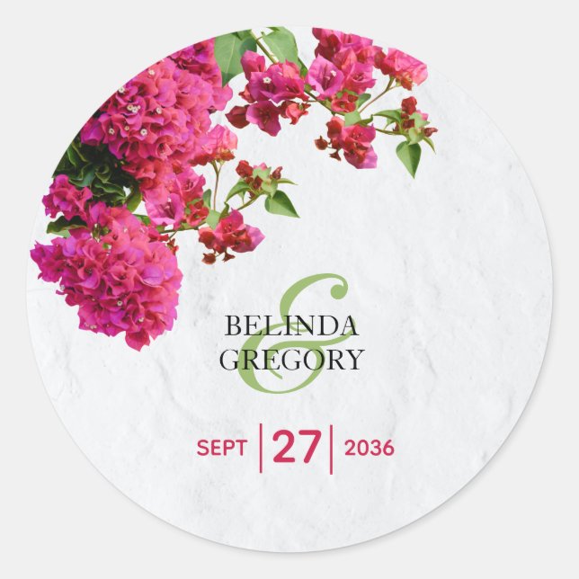 Sticker Rond Bougainvillea Méditerranée Grec Mariage (Devant)