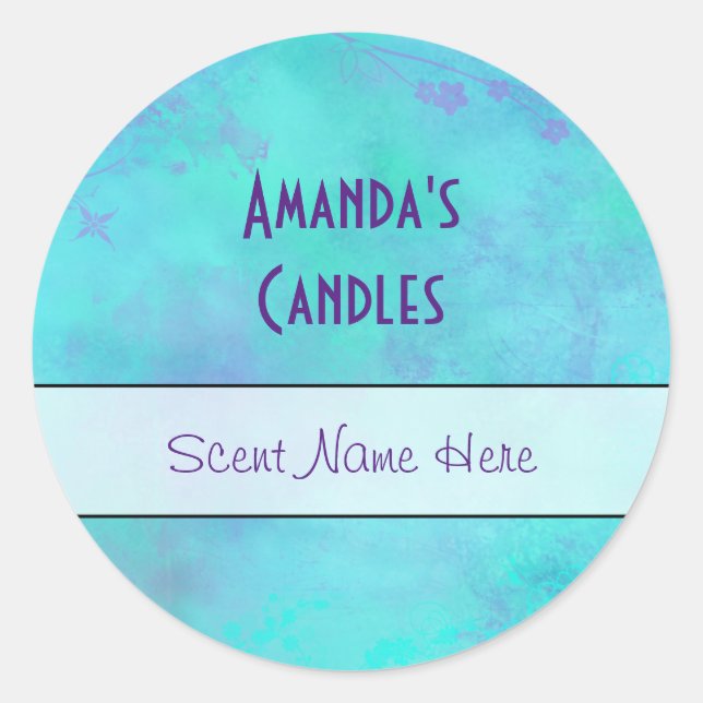 Sticker Rond Bougie abstraite Turquoise et violette (Devant)