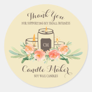 Sticker Rond Bougie artisanale en cire de soja Merci pour l'ent