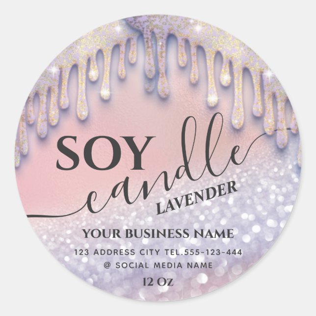 Sticker Rond Bougie classique moderne en soja luxe avec gouttes (Devant)