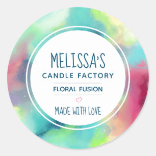 Sticker Rond Bougie d'aquarelle cool vert et rouge de l'espace