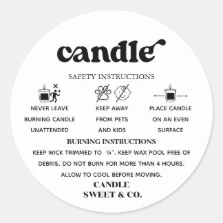 Sticker Rond Bougie d'avertissement de script rétro noir et bla