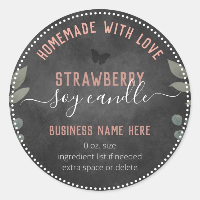 Sticker Rond Bougie de commerce personnalisée Papillons floraux (Devant)