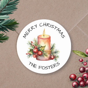 Sticker Rond Bougie de Noël aquarelle personnalisée