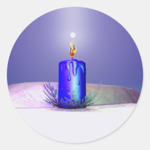 Sticker Rond Bougie de Noël bleu nuit
