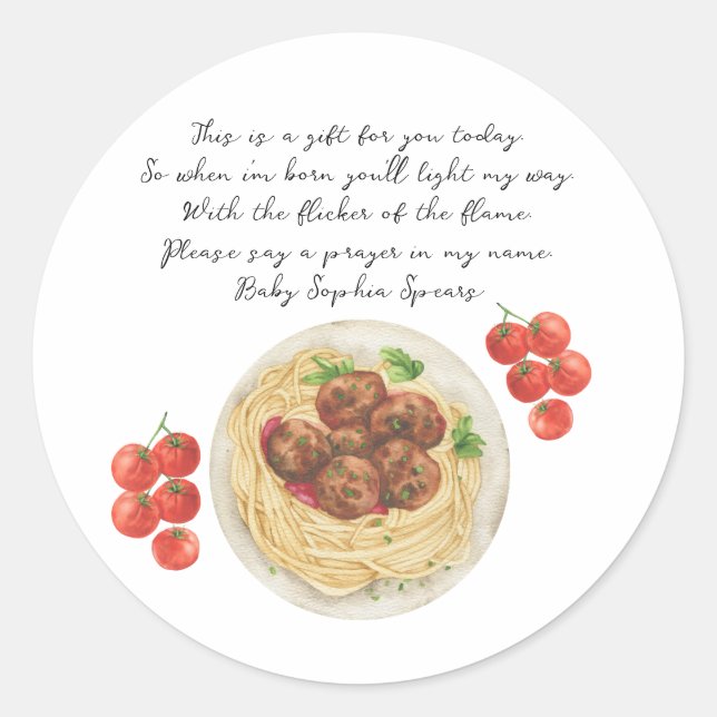 Sticker Rond Bougie de prière pour bébé boulette de pâtes (Devant)