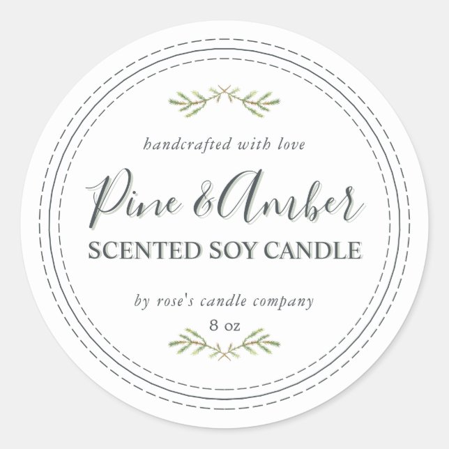 Sticker Rond Bougie de soja fait maison Épicéa vert Blanc (Devant)
