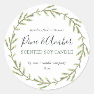 Sticker Rond Bougie de soja fait maison Épinette de pin vert Bl