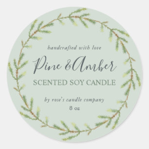 Sticker Rond Bougie de soja fait maison Épinette de pin Vert pe