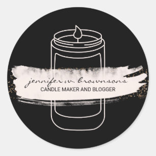 Sticker Rond Bougie de soja moderne simple élégante Black Pink