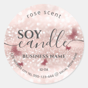 Sticker Rond Bougie de soja papillon romantique scintillante de