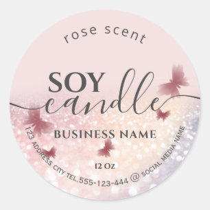 Sticker Rond Bougie de soja papillon romantique scintillante de