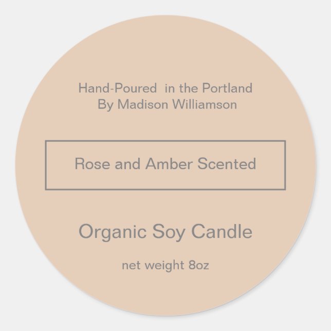 Sticker Rond Bougie de soja | Simple rose et gris (Devant)