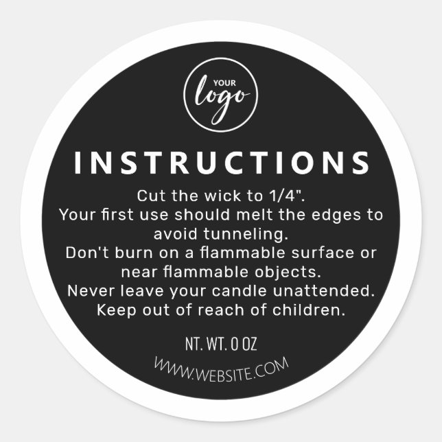 Sticker Rond Bougie en bas Noir Canderage Instruction (Devant)