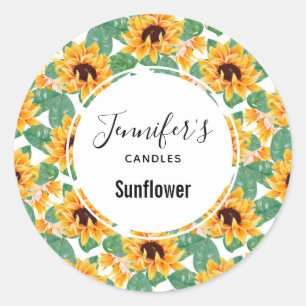 Sticker Rond Bougie motif jolis tournesols jaunes et verts