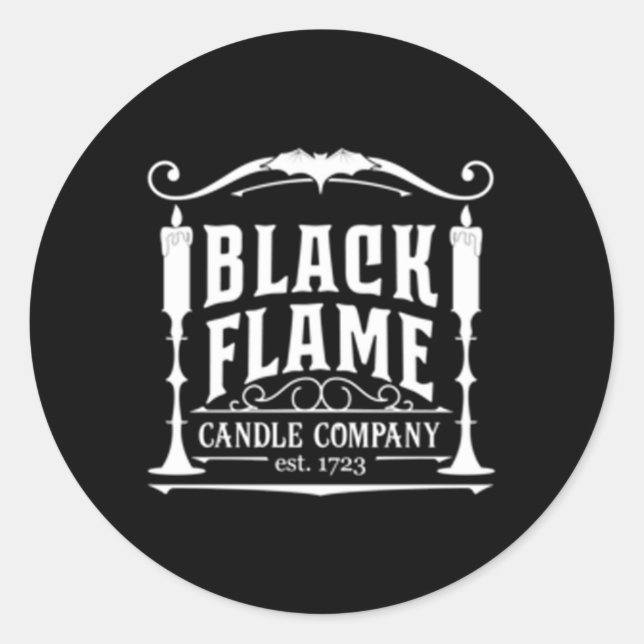 Sticker Rond Bougie Salem Black Flame Company Est 1723 Hallowee (Devant)