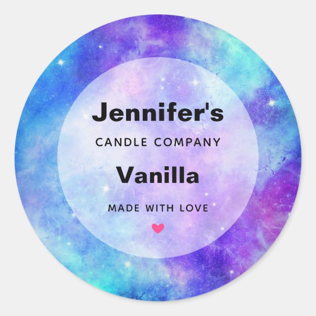 Sticker Rond Bougie spatiale violette et bleu Galaxy (Devant)
