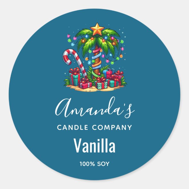 Sticker Rond Bougie Tropical Christmas Palm Tree Business (Devant)