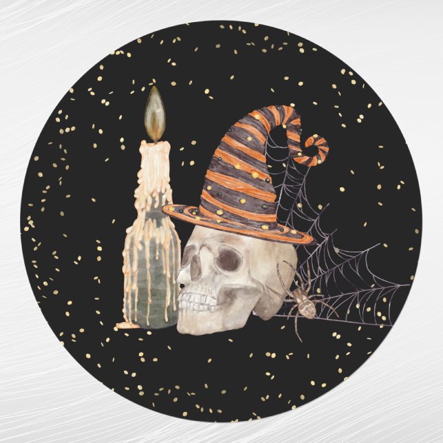 Sticker Rond Bougie Web Halloween Skeleton Spider (Créateur téléchargé)