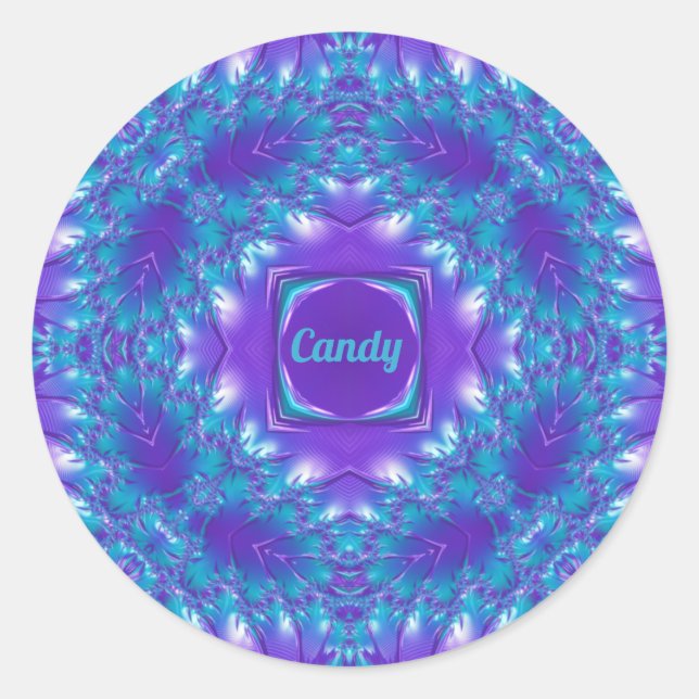 Sticker Rond BOUGIE ~ WOW JOLIE 3D! Aqua, Purple et White ~ (Devant)