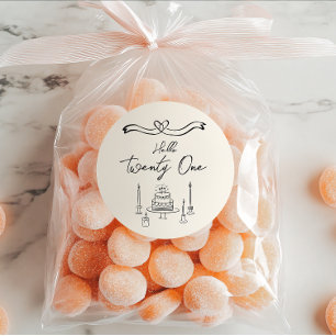 Sticker Rond Bougies de gâteau à main rétro amusantes 21e anniv