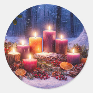 Sticker Rond Bougies de Noël Yule au solstice d'hiver dans la n