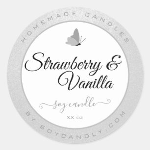 Sticker Rond Bougies Emballage Silver Gris pur Papillon mou