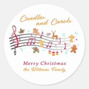 Sticker Rond Bougies Musicales et Cantiques Fête de Noël en Fam