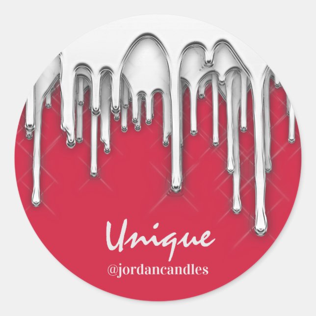 Sticker Rond Bougies Petit BusIness Nom Argent gris rouge (Devant)