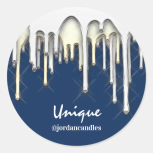 Sticker Rond Bougies Petit BusIness Nom Silver Gold Blue