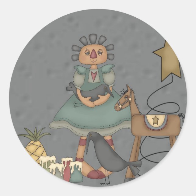 Sticker Rond Bougies primitives d'étoile de bidon de corneille (Devant)