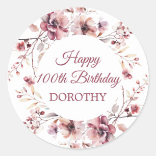 Sticker Rond Bougogne rose floral personnalisé 100e anniversair